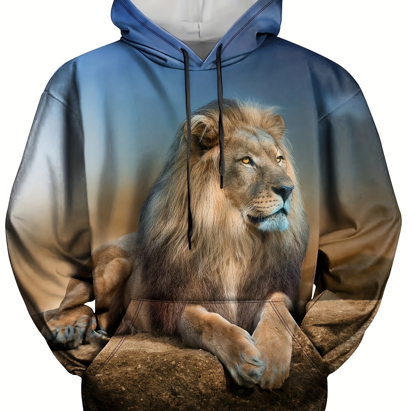 3D Print Lion Hoodie Men Graphic Pullover Kangaroo Pocket Loose Hooded