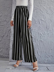 Stripe Print Wide Leg Pants Elastic Waist Casual Every Pants