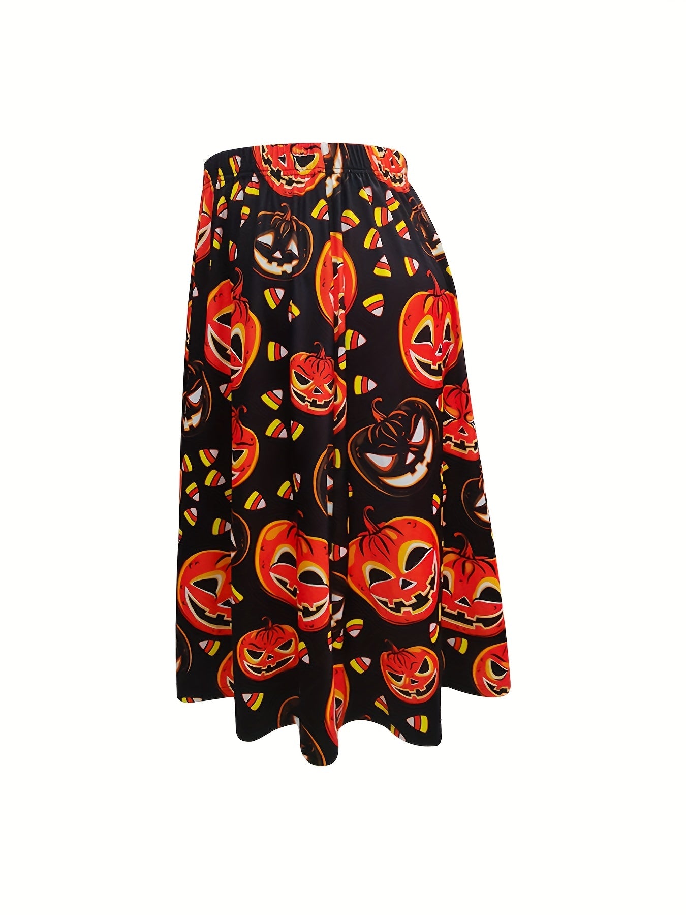 Halloween Skirt Women's Plus Allover Pumpkin Print Maxi Skirt