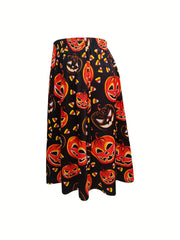 Halloween Skirt Women's Plus Allover Pumpkin Print Maxi Skirt