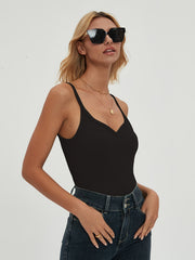 Solid V-neck Crop Cami Top Spaghetti Strap Summer Women's Clothing