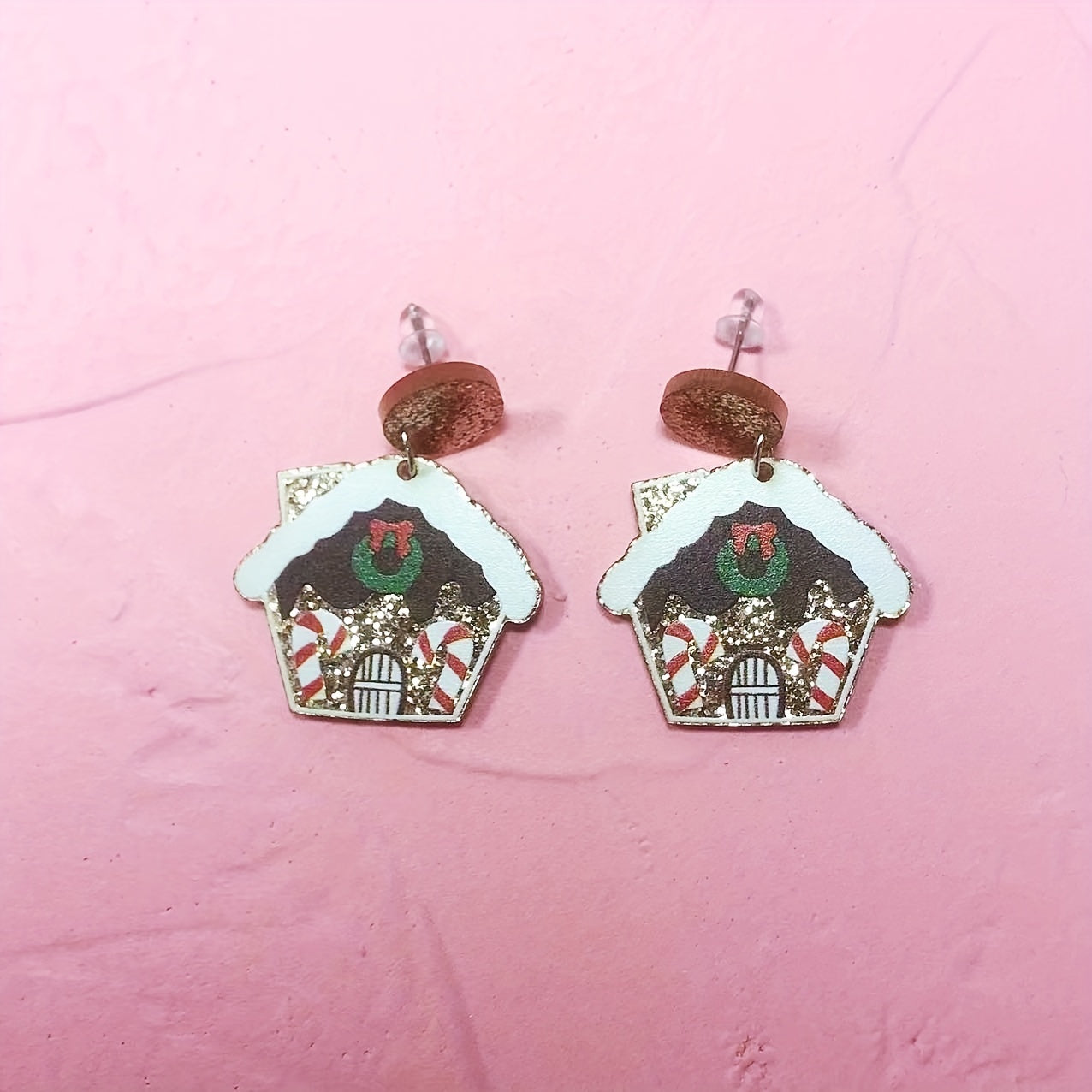 Snowman House Earrings Long Costume Jewelry Holiday Party Accessories