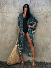 Boho Loose Fit Cover Up Shirt V Neck Half Sleeves Beachwear
