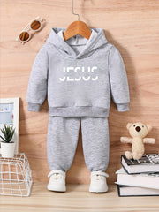 JESUS Print Kids Letter Outfit Set Long Sleeve Sweatshirt