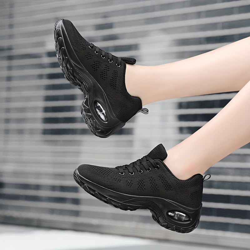 Women's Solid Air Cushion Jazz Dance Shoes Lace-Up Mesh Sneakers