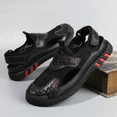 EXSHERO Men's Leather Sandals Non Slip Outdoor Hiking Beach Shoes