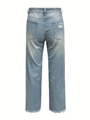 Ripped Raw Trim High Rise Wide Leg Jeans