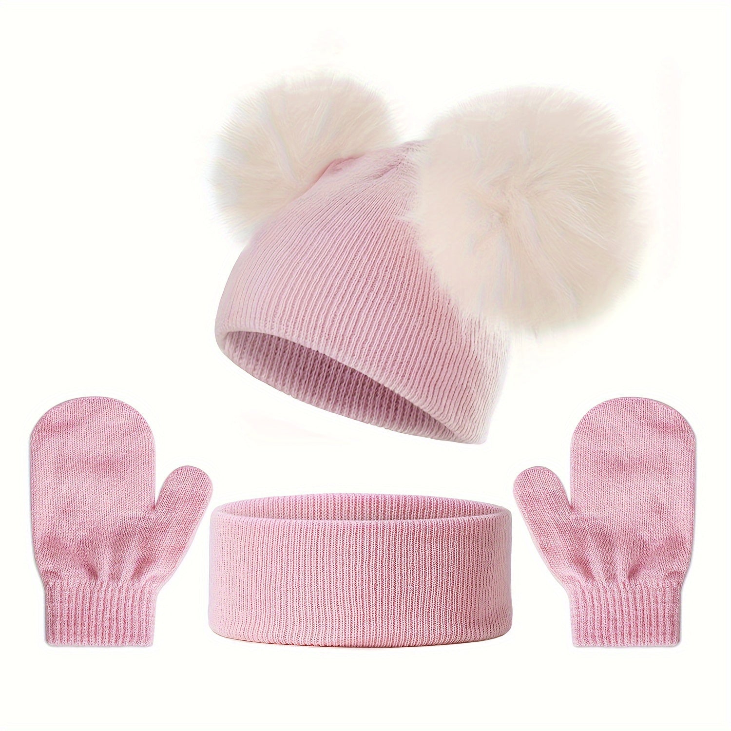 Kids Knitted Hat Neck Gaiter Gloves Set Warm Outdoor Casual Autumn Winter