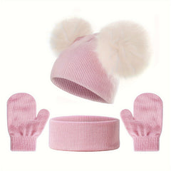 Kids Knitted Hat Neck Gaiter Gloves Set Warm Outdoor Casual Autumn Winter