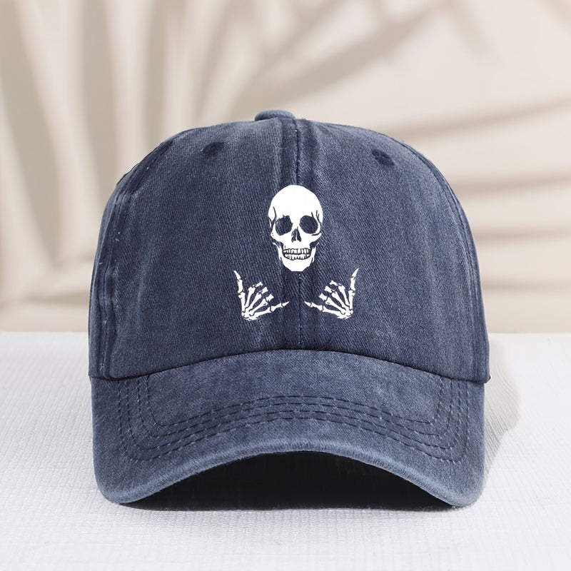 Kids Sunshade Distressed Baseball Cap With Skull Print