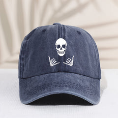 Kids Sunshade Distressed Baseball Cap With Skull Print