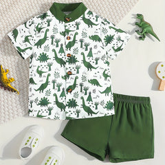 Boys Dino Outfit Short Sleeve Shirt & Shorts Set