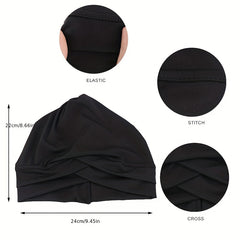 Solid Cross Turban Solid Inner Cap Under Scarf Casual Elastic Head Wrap