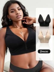 Seamless V Neck Sports Bra Breathable Medium Stretch