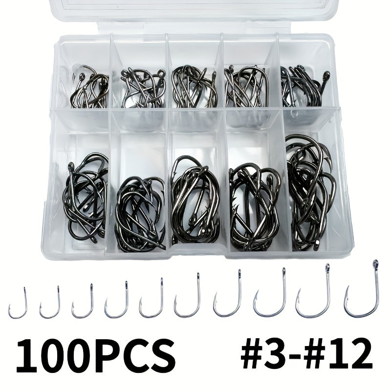 100pcs 3 12 High Carbon Steel Circle Fishing Hooks Bait Holder