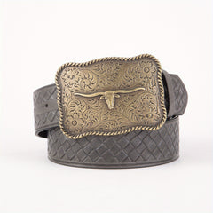 Men's Western Buckle Belt with Bull Head Embossing