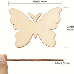 10pcs Wooden Butterfly Cutouts for DIY Crafts 2.5mm Thickness