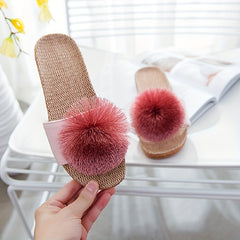 Furry Decor Slippers Open Toe Non Slip Sandals Lightweight Indoor Shoes