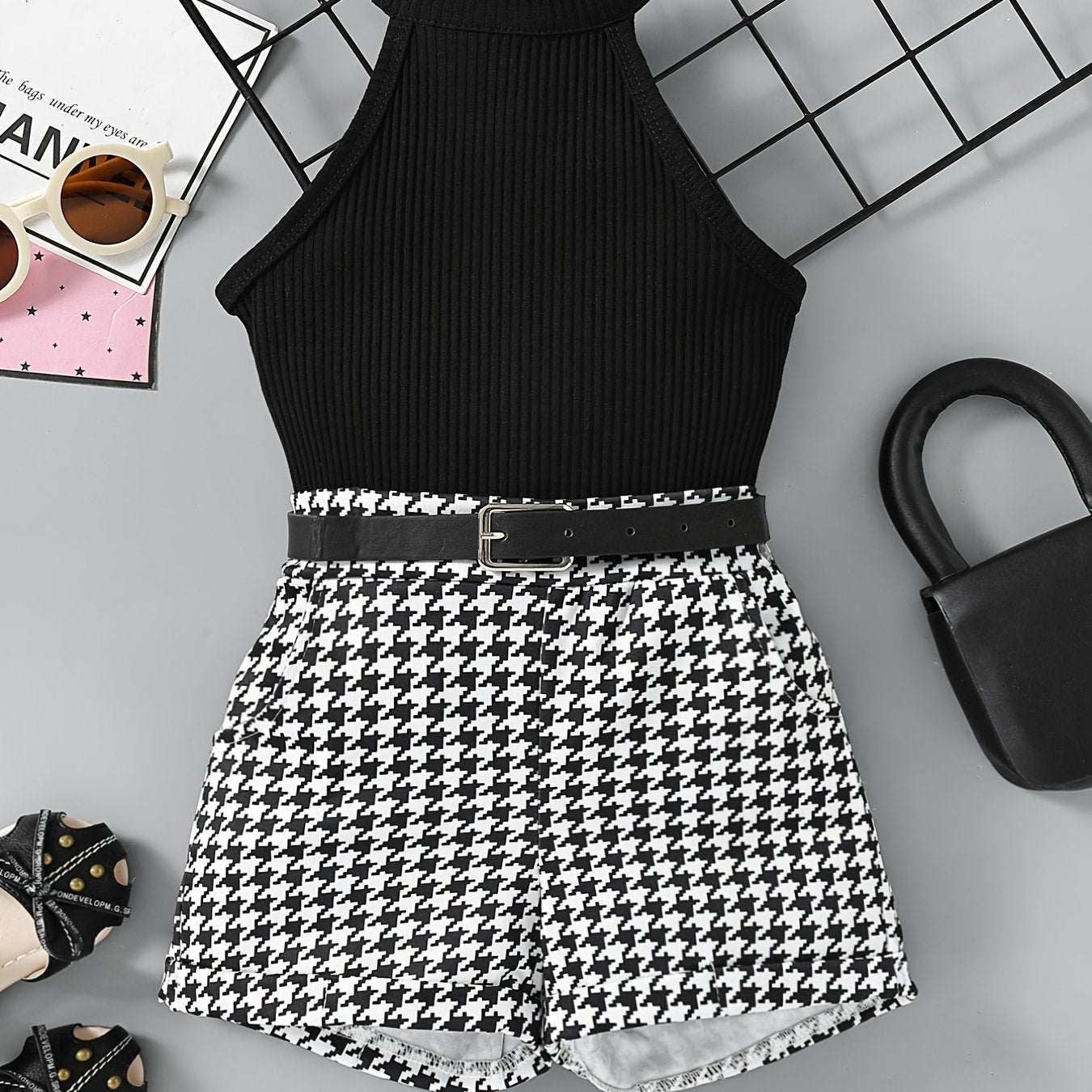 Toddler Girls Halter Top & Houndstooth Print Shorts Set