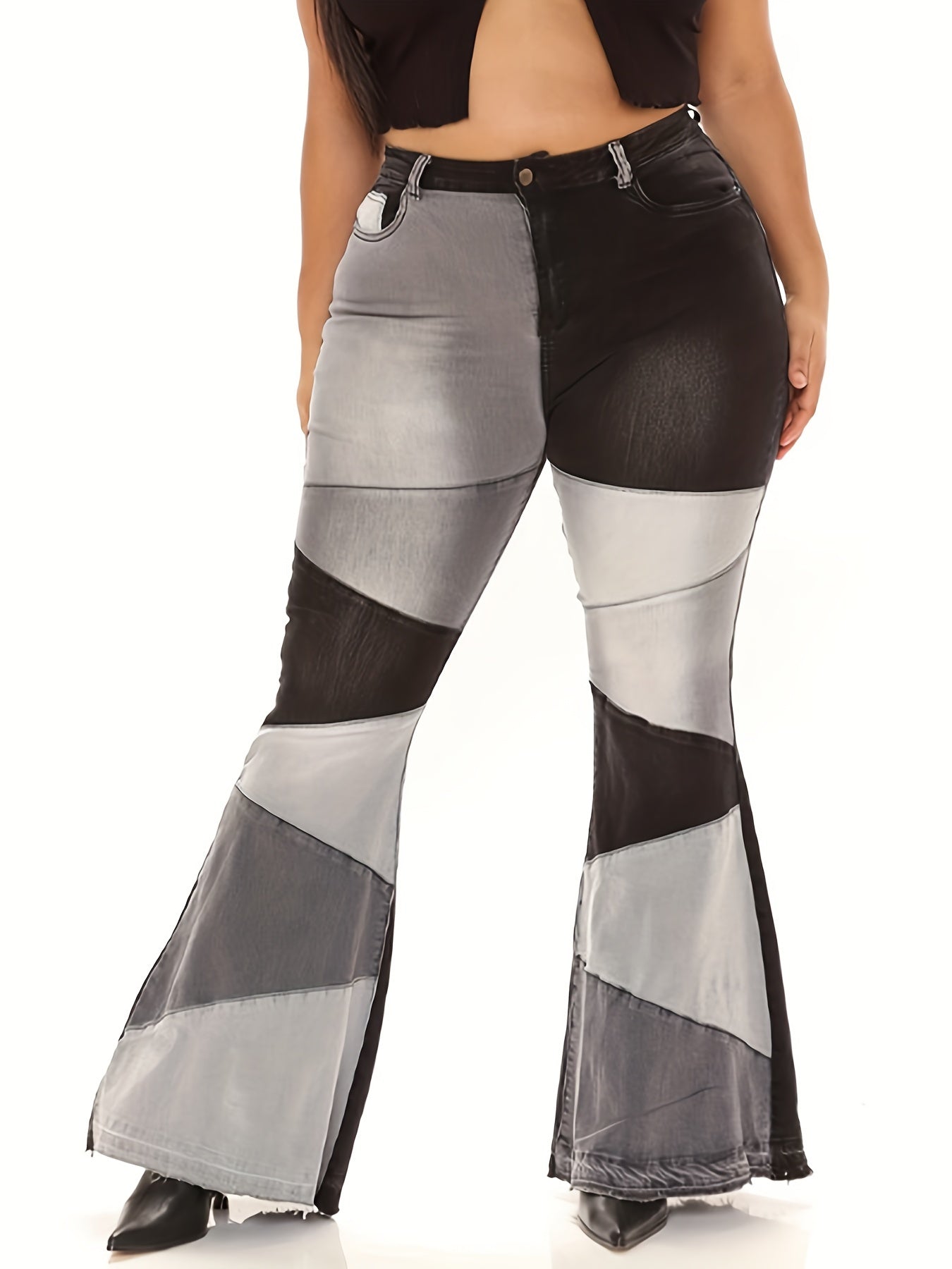 Colorblock High Rise Flared Leg Jeans