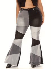 Colorblock High Rise Flared Leg Jeans