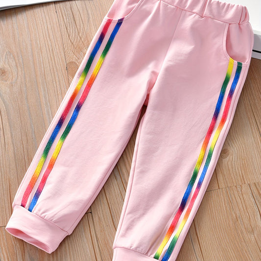 Girls' Rainbow Striped Casual Sports Jogger Pants For Toddler Kids