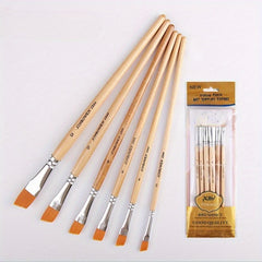 6pcs Wooden Handle Nylon Brush Set for Painting Crafts