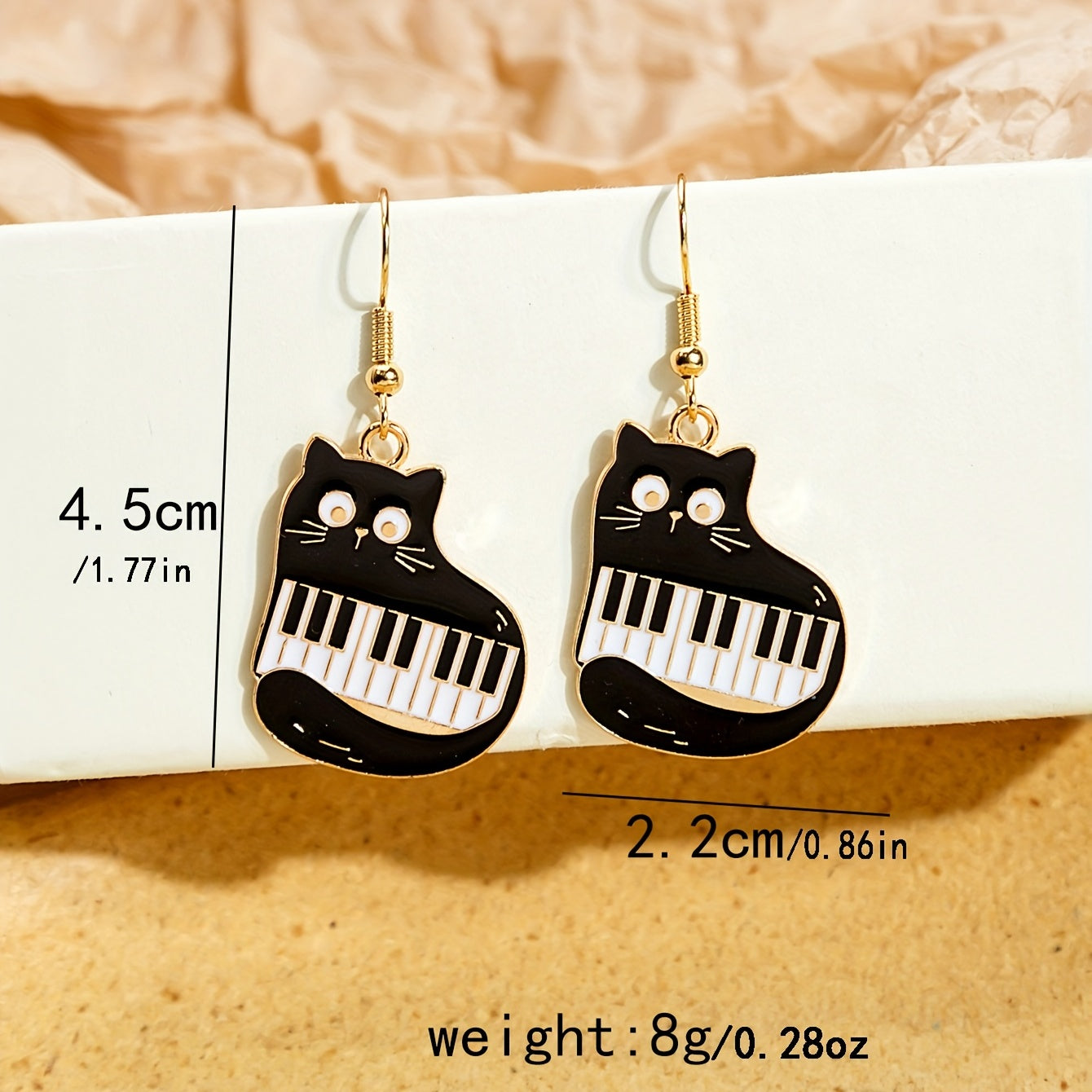 Cat Piano Enamel Dangle Earrings Silver Plated Jewelry Gift