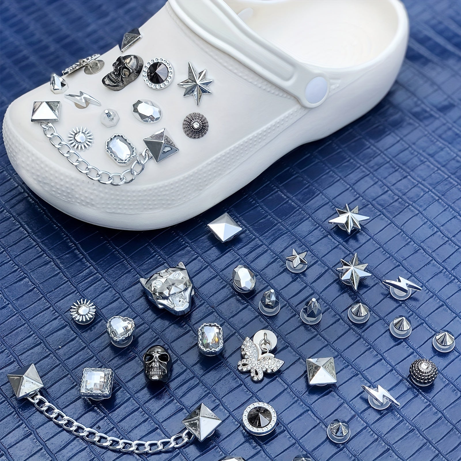 27pcs Punk Rhinestones & Skull Shoe Charms For Clogs Garden Shoes DIY