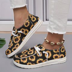 Women's Sunflower Print Canvas Shoes Casual Lace Up Low Top Shoes