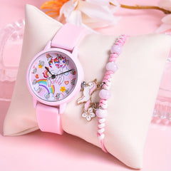 Girls' Cartoon Pony Watch Set 2pcs
