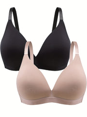 2 Pack Plus Size Seamless Wireless T-Shirt Bra Set
