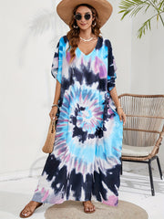 Boho Cover Up Women's Plus Spiral Tie Dye Batwing Sleeve