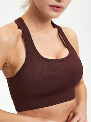 2pcs Yoga Set Ribbed Tank Top & High Waist Shorts