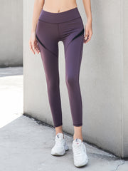 Women's Dark Purple Patchwork Crop Pants High Waist Yoga Tights