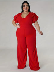 Solid Butterfly Sleeve Wide Leg Jumpsuit