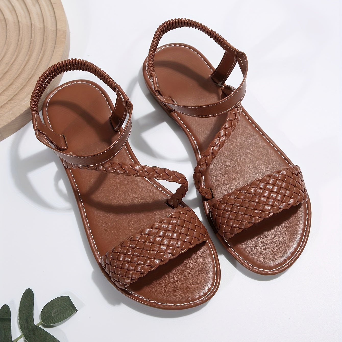 Women's Braided Sandals Elastic Band Flat Summer Shoes Lightweight Beach