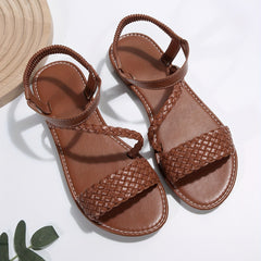 Women's Braided Sandals Elastic Band Flat Summer Shoes Lightweight Beach