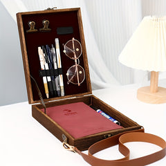 Wooden Writer Messenger Box Portable Satchel Storage Box