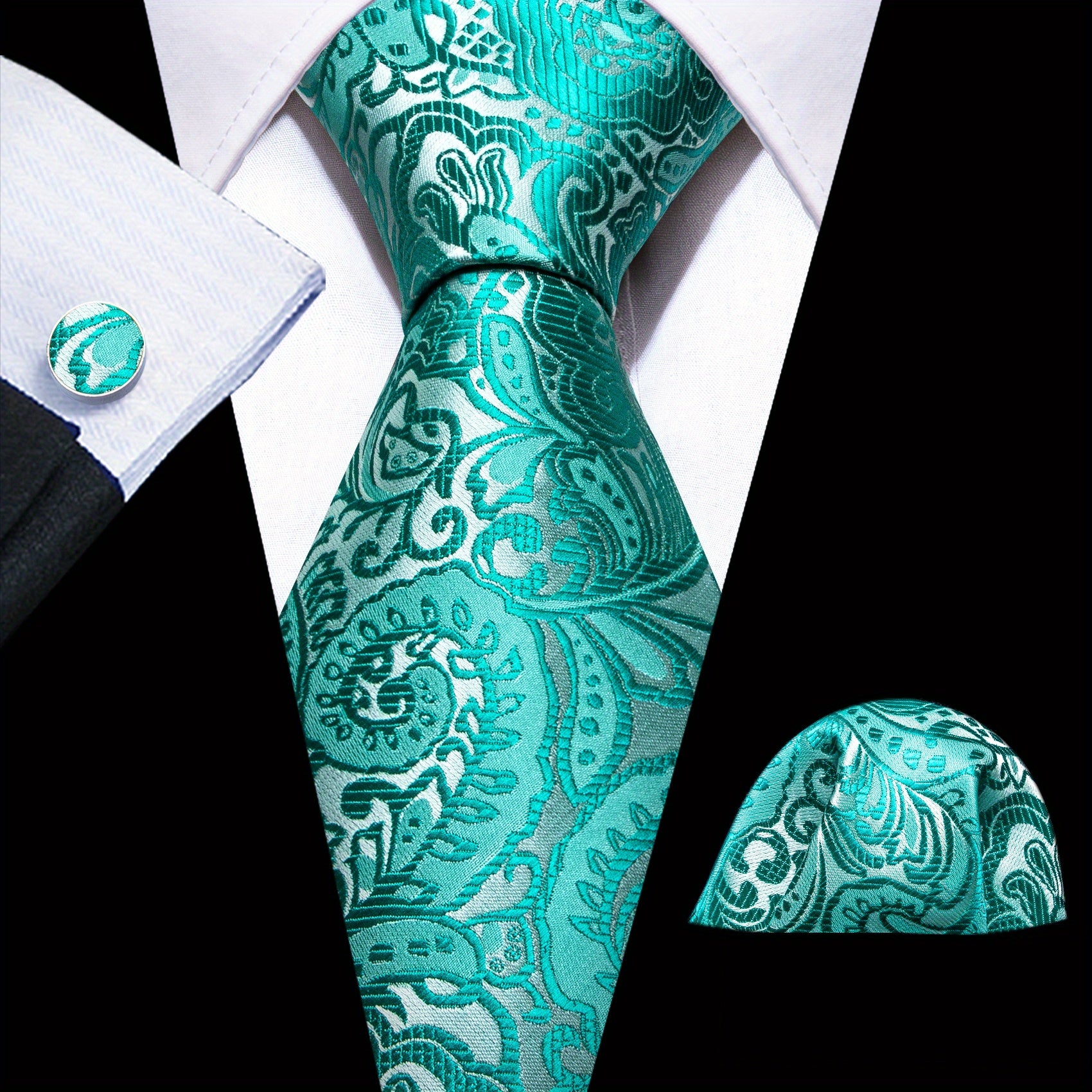 Barry Wang Men's Silk Floral Jacquard Tie Set