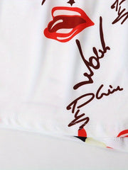 Lip & Letter Print Pajama Set Short Sleeve Top & Shorts