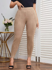 Solid High Waist Leggings with Seam Detail