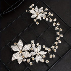 Pearl Tiara Braided Flower Headband Wedding Accessories