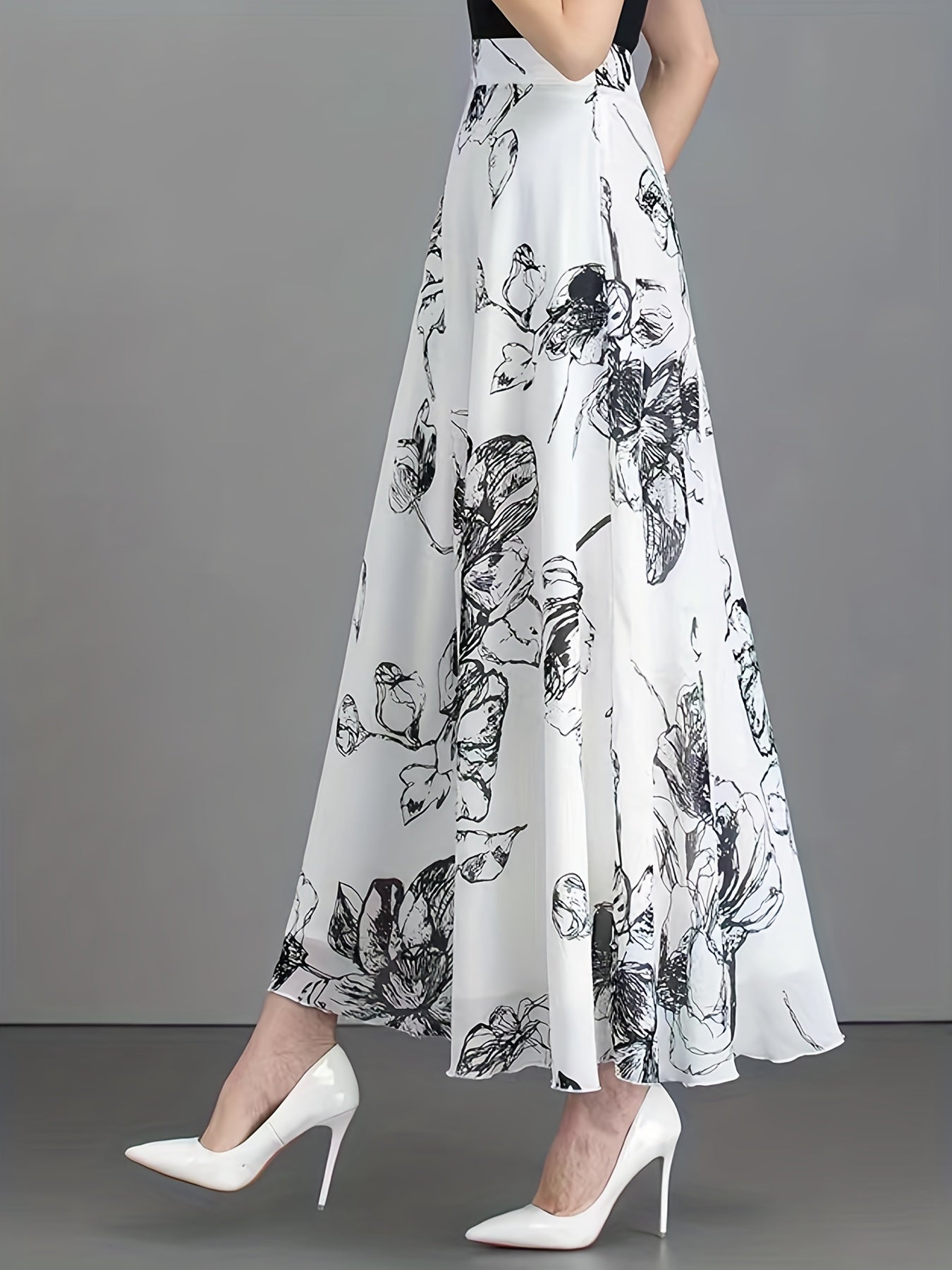 Floral High Waist Swing Skirt for Women