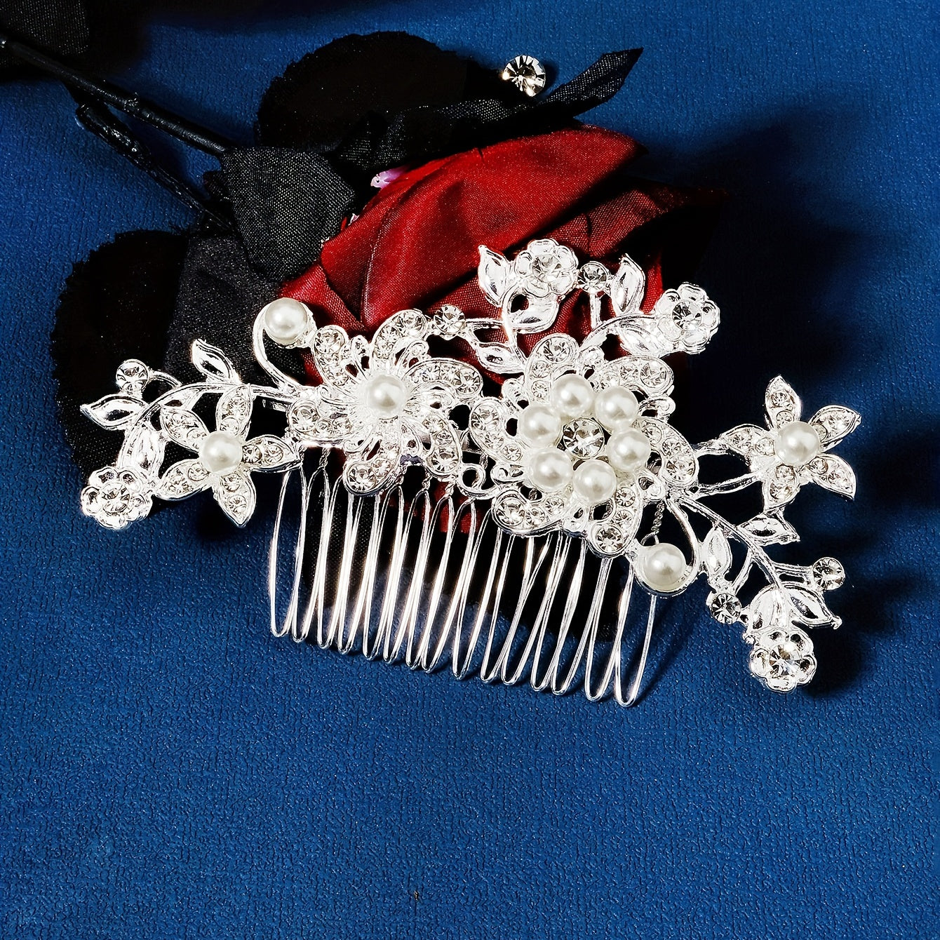 Vintage Pearl Rhinestone Bridal Hair Comb Wedding Dress Insert Comb