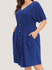 Casual Lounge Dress Women's Plus Button Decor Ruffle Sleeve