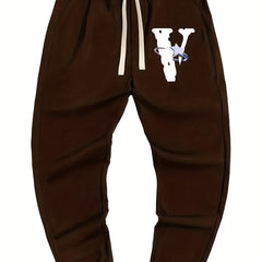 Star V Print Men's Drawstring Sweatpants Casual Comfy Jogger Pants