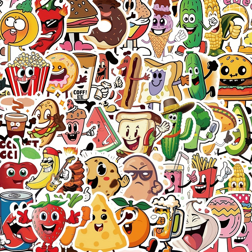 50pcs Funny Food Fruit Doodle Stickers for Kitchen Refrigerator Water Cup