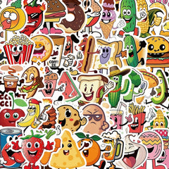 50pcs Funny Food Fruit Doodle Stickers for Kitchen Refrigerator Water Cup