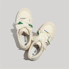 Women's Bear Decor Platform Canvas Sneakers Lace Up Skate Shoes